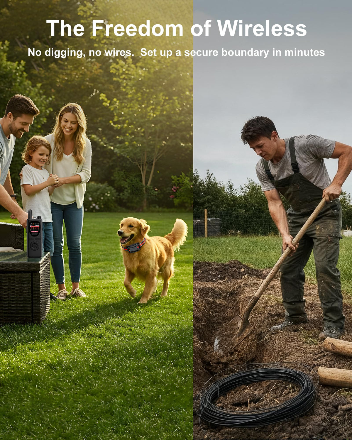 Wireless Dog Fence System 2-in-1 Pet Containment Training Collar IPX6 Waterproof Rechargeable Black Red Y359362