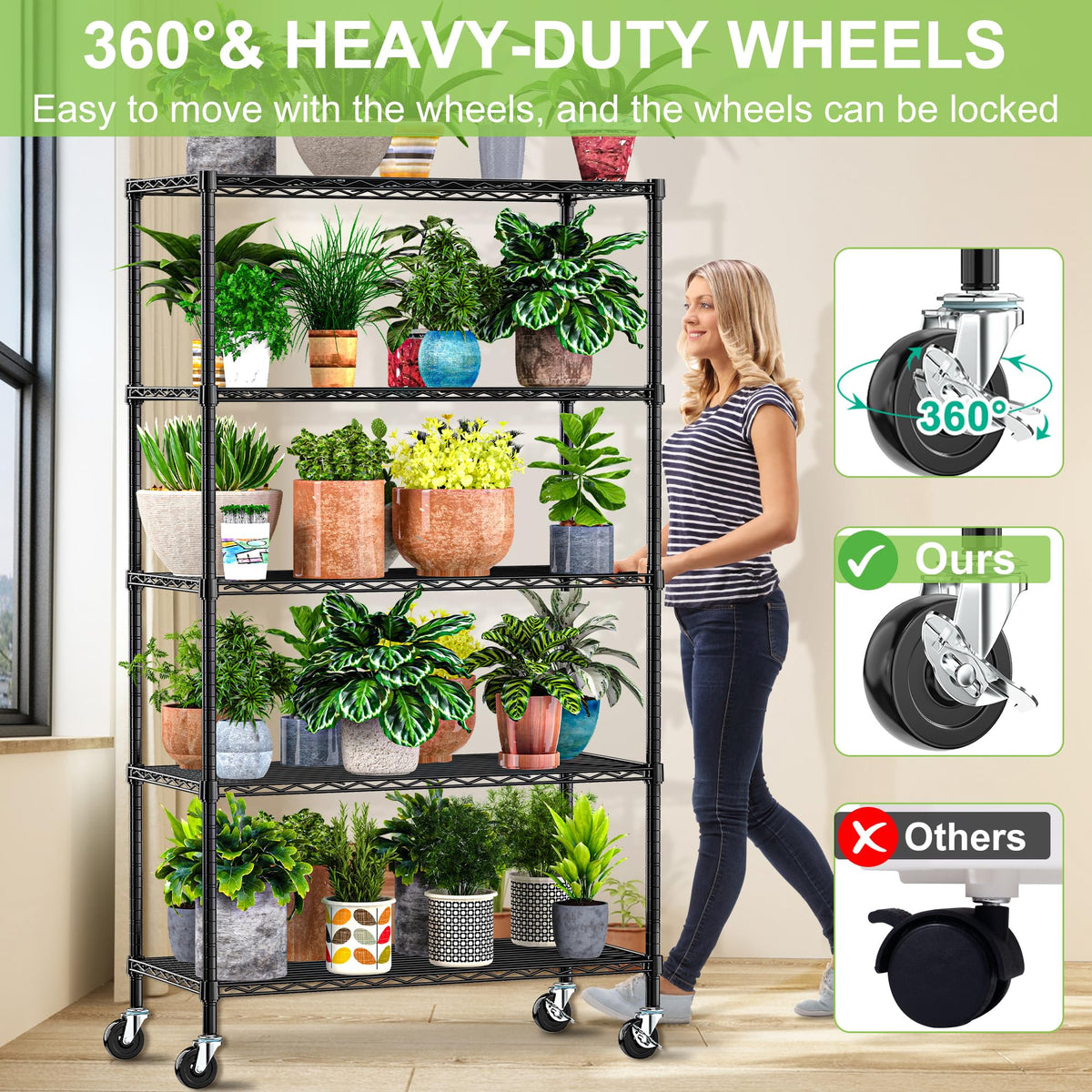 6 Tier Wire Metal Shelving Rack with Wheels R687