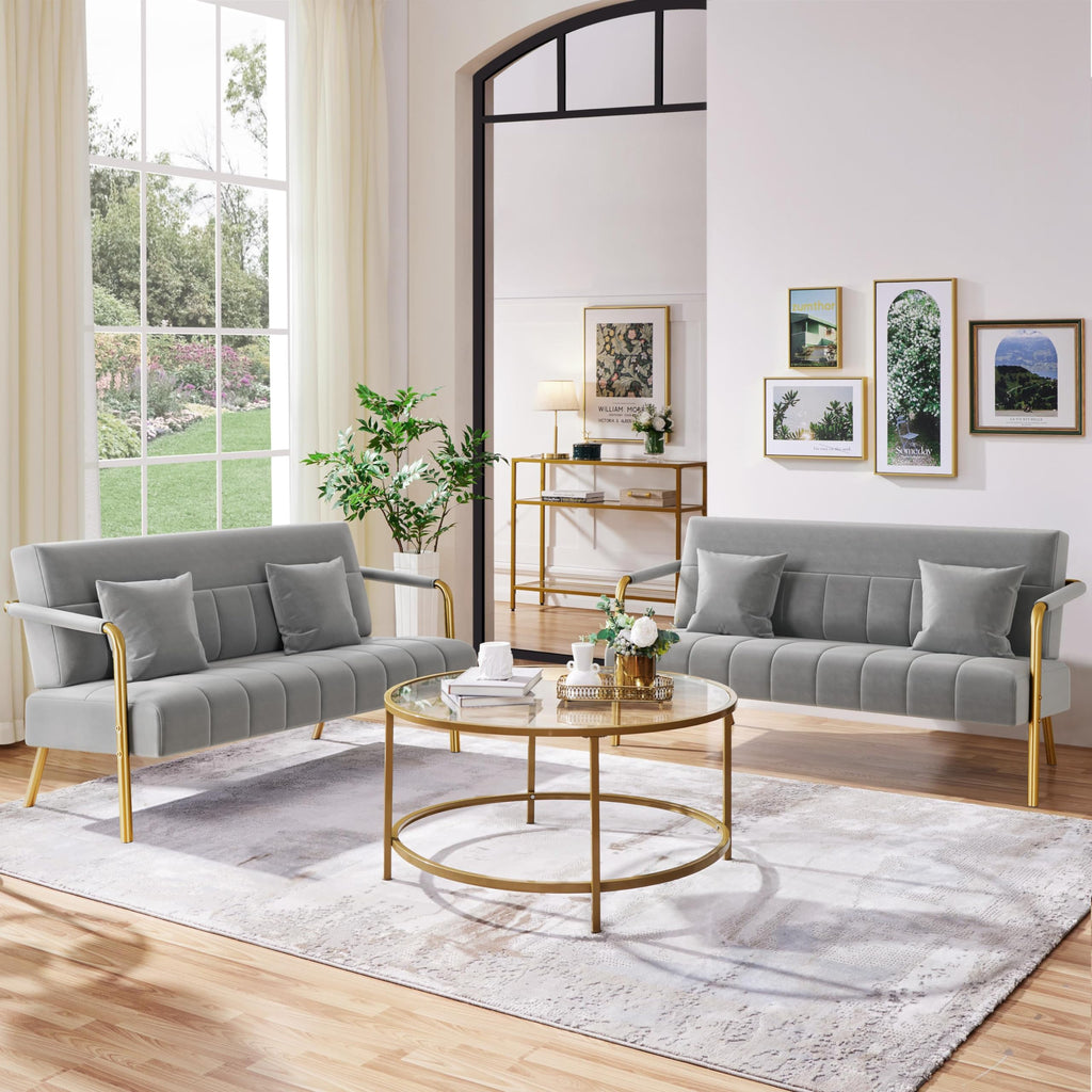 Light Gray 2 Seater Sofa with Gold-Tone Legs X518244