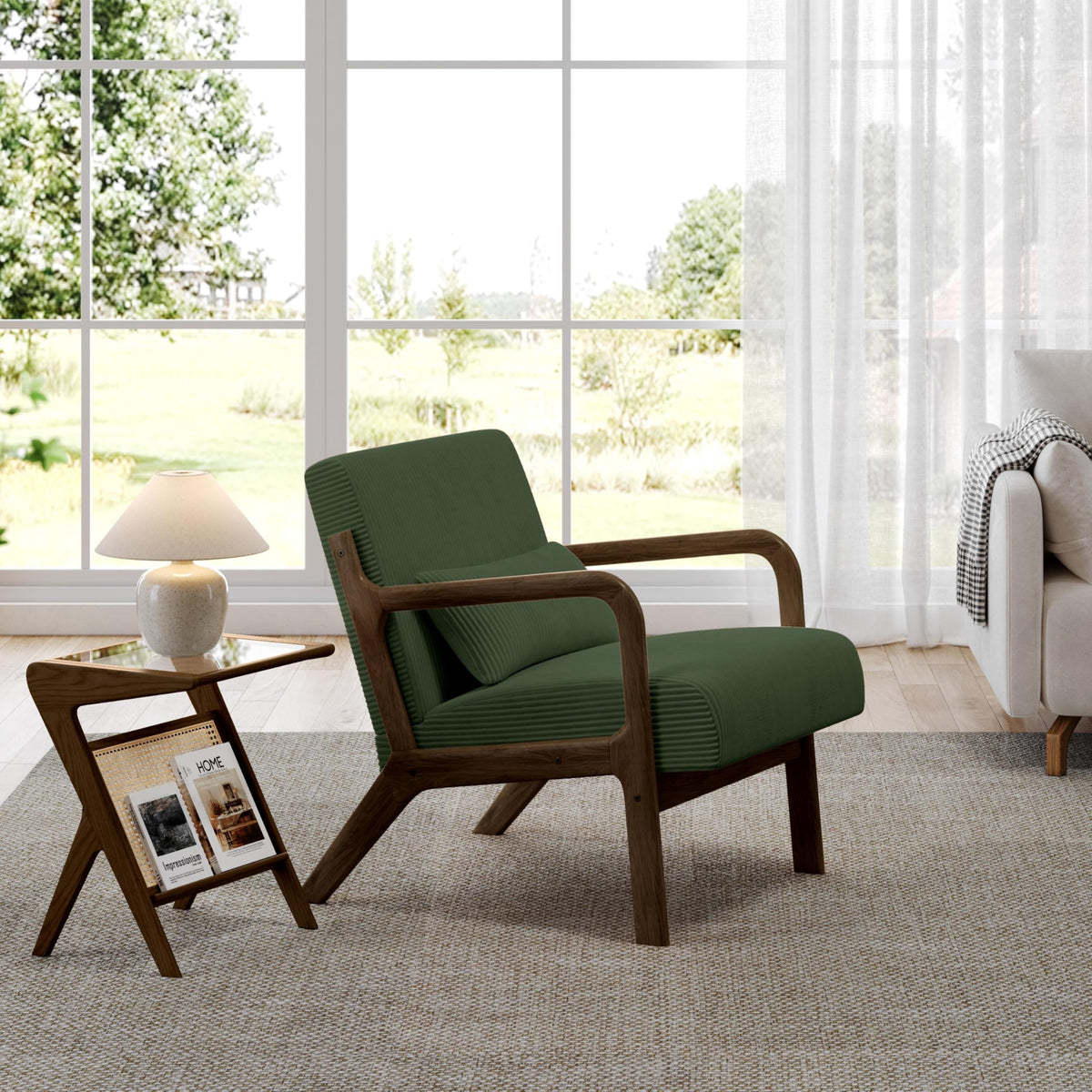 Dark Green Corduroy Accent Chair Set of 2 T9555