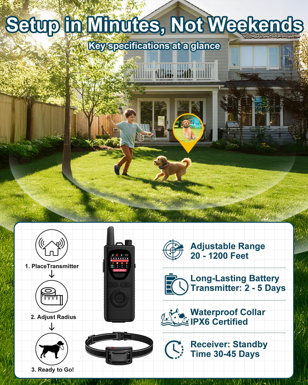Wireless Dog Fence System 2-in-1 Pet Containment Training Collar IPX6 Waterproof Rechargeable Black Red Y359362