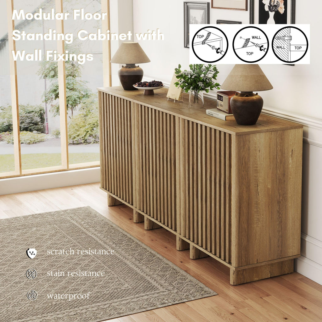 Brown Oak Fluted Sideboard Buffet Cabinet R149408