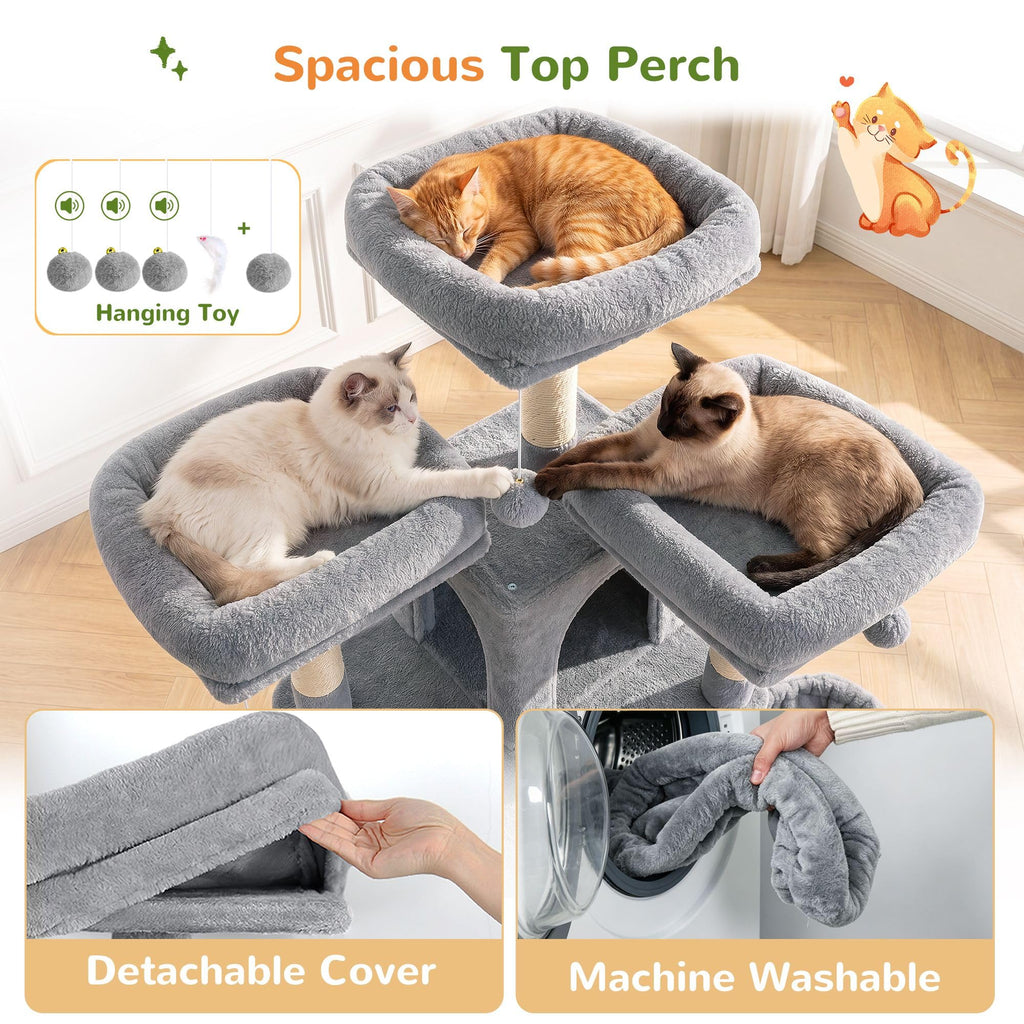 70 Inch Light Grey Cat Tree with Scratching Post K659