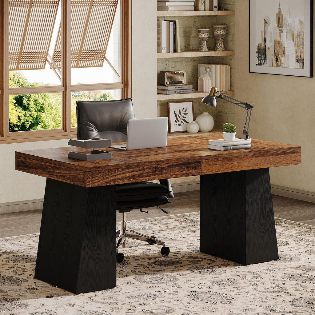 55" Wooden Office Desk with Double Pedestal U990445