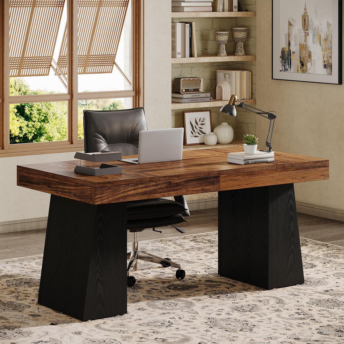 55" Wooden Office Desk with Double Pedestal U990445