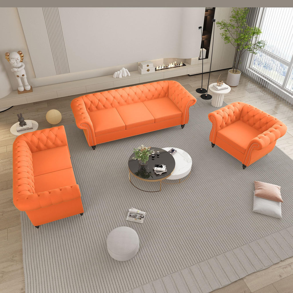 Orange Velvet Tufted Accent Chair Z6693