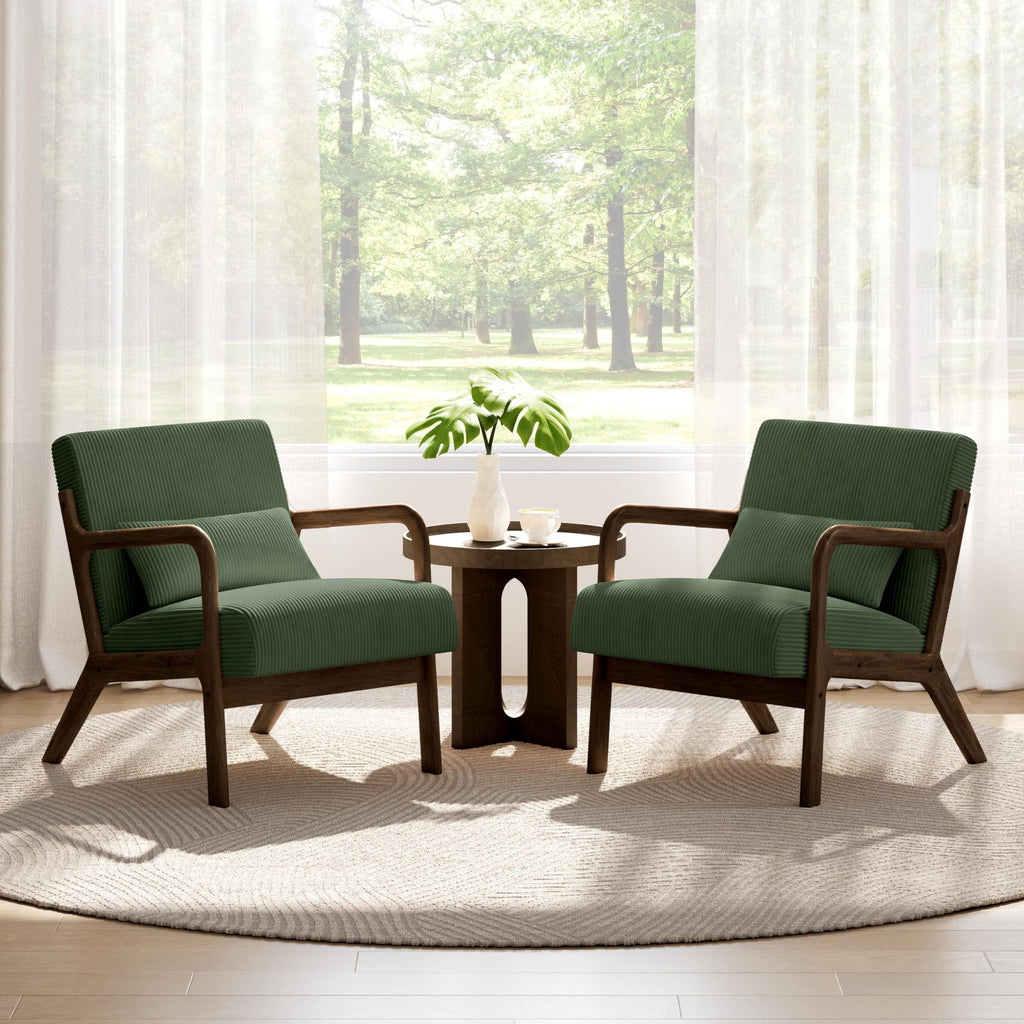 Dark Green Corduroy Accent Chair Set of 2 T9555
