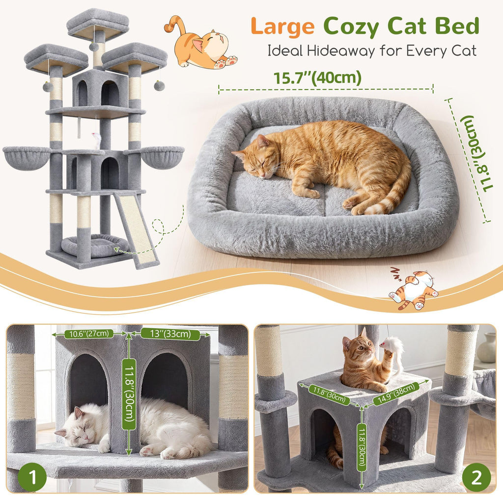 70 Inch Light Grey Cat Tree with Scratching Post K659