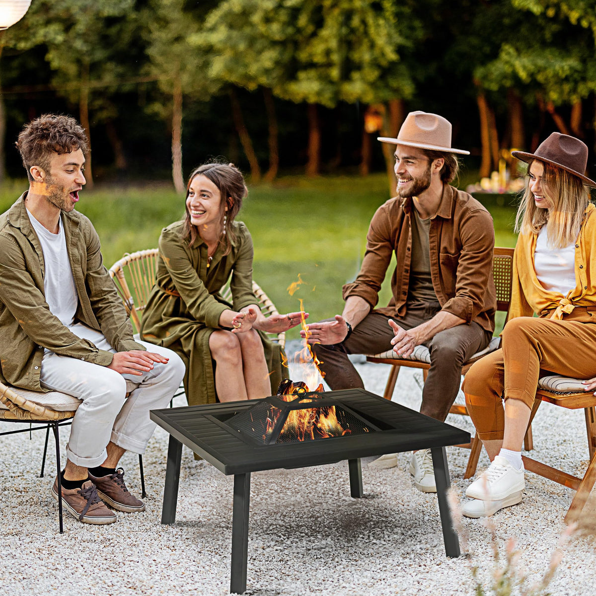 34" Black Metal Fire Pit with Grill Y334