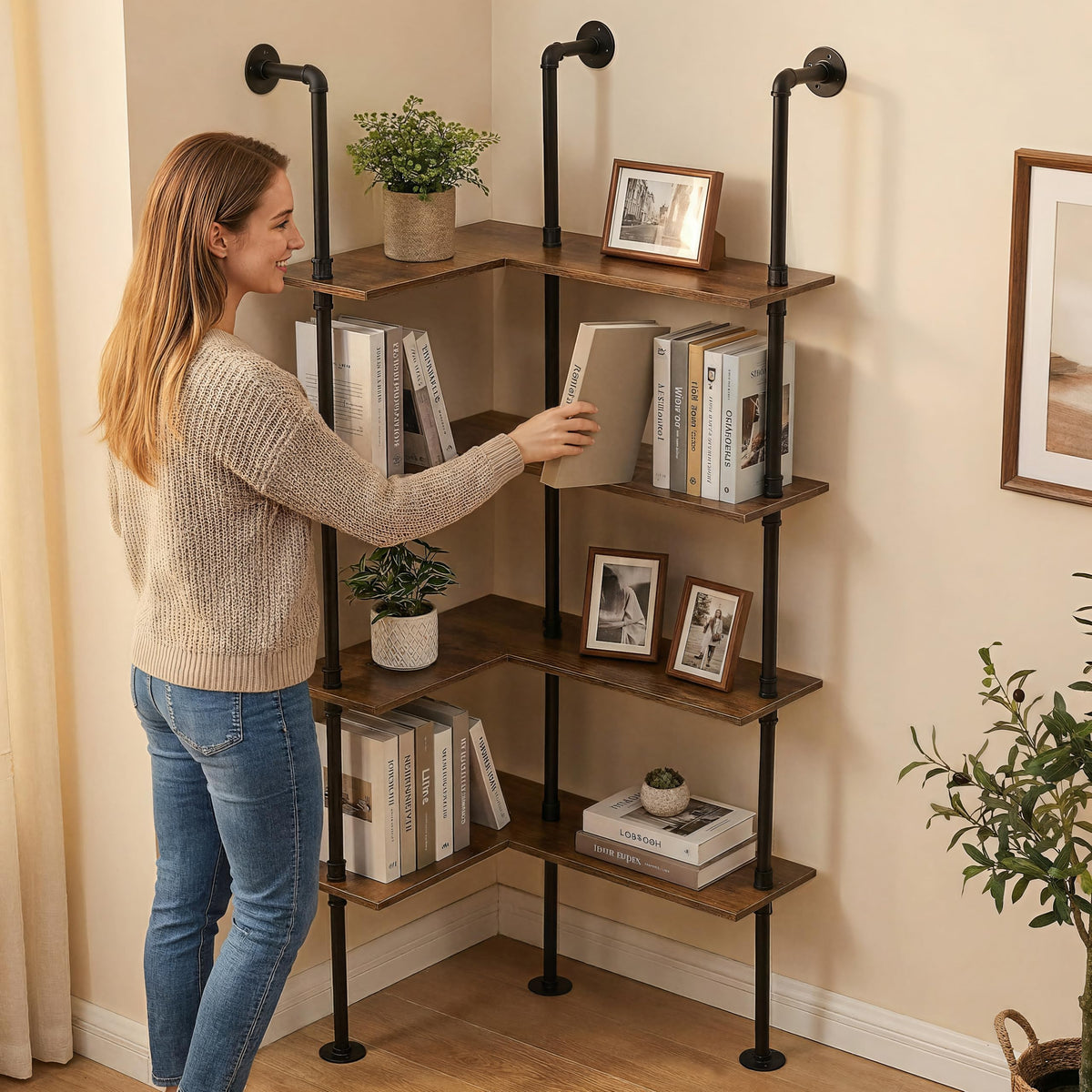 Industrial Pipe Corner Bookshelf W1311