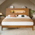 Queen Size Solid Wood Bed Frame with Storage Headboard, Brown E9613