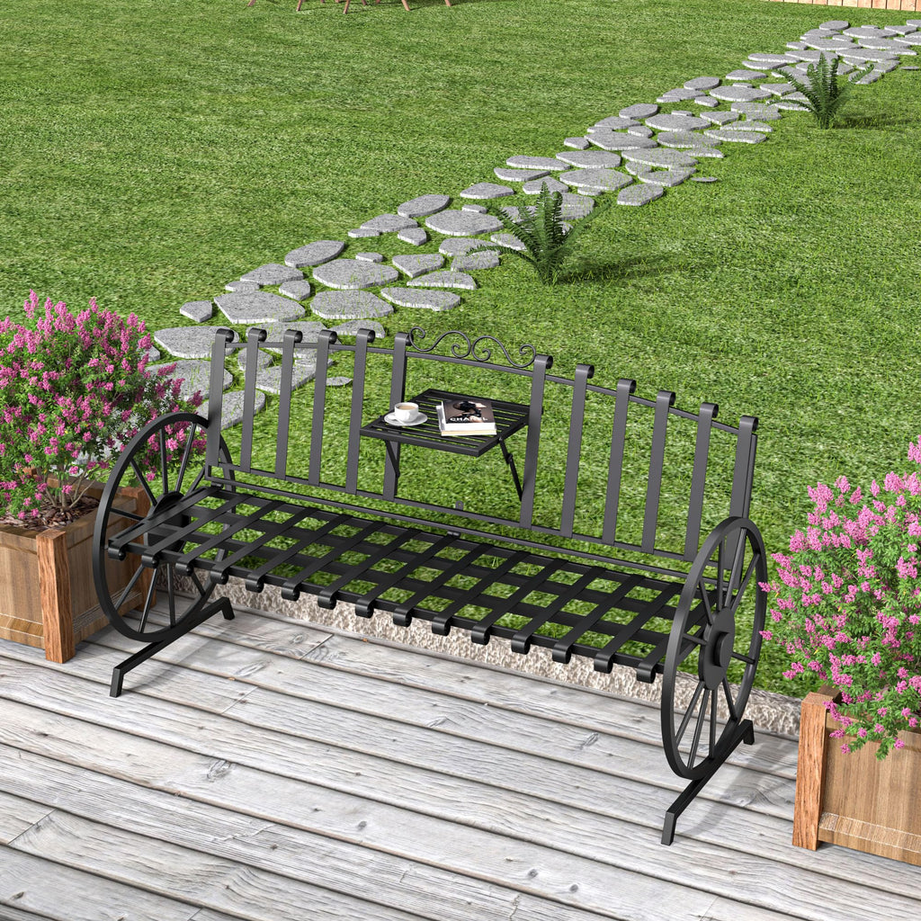 Black Outdoor Garden Bench with Built-in Table Q4302
