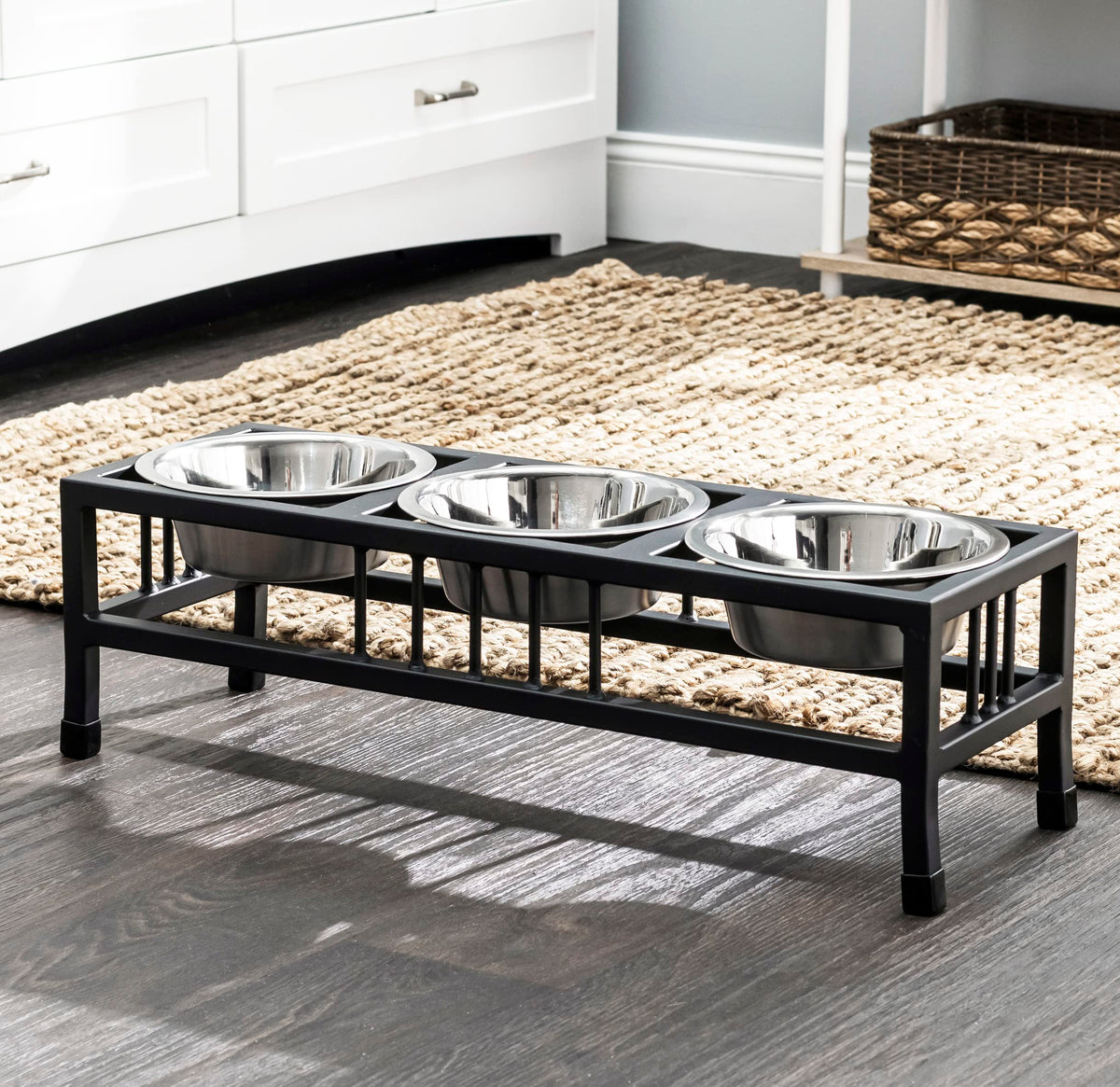 Black 3 Bowl Metal Raised Pet Feeder J1308