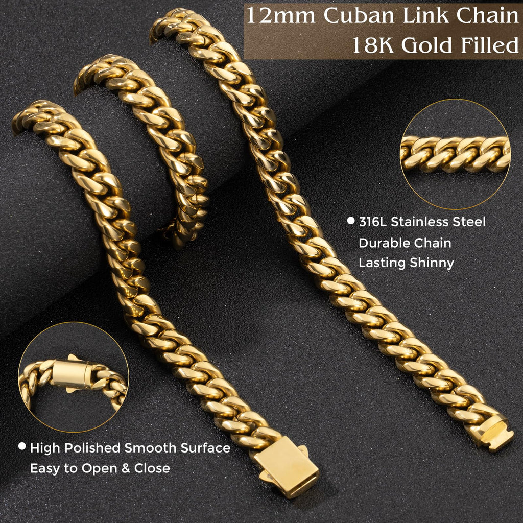 Gold Cuban Link Chain 316L Stainless Steel Necklace 20/22/24 Inches E64650
